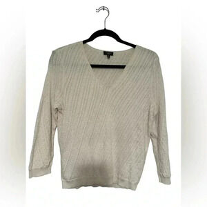 Talbots Women's Petites V-Neck Knit Cream Sweater Size PXL